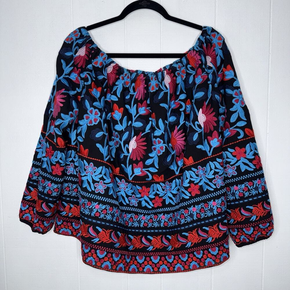 Tanya Taylor Women’s Nessa Off Shoulder Heavily Embroidered Top Boho Floral 6